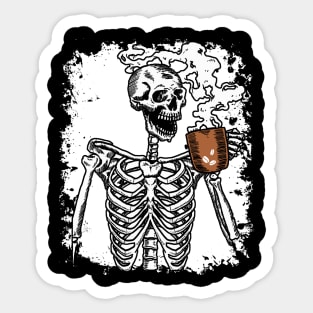 Halloween Shirt Coffee Drinking Skeleton Skull Sticker